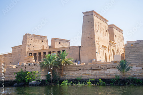 views of philae temple, full of hieroglyphics in aswan city.	 photo