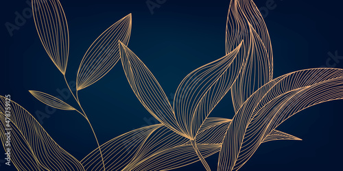 Vector leaves botanical modern, art deco wallpaper background. Line design for interior design, textile patterns, textures, posters, package, wrappers, gifts