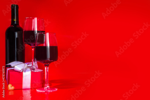 Valentine gift box and wine glasses