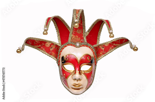 Venetian carnival mask with bells isolated on white background. 