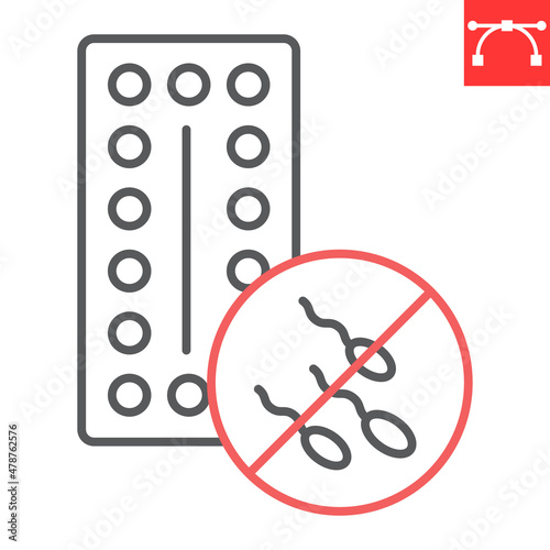 Contraception line icon, contraceptive and sperm, Contraception pills vector icon, vector graphics, editable stroke outline sign, eps 10.