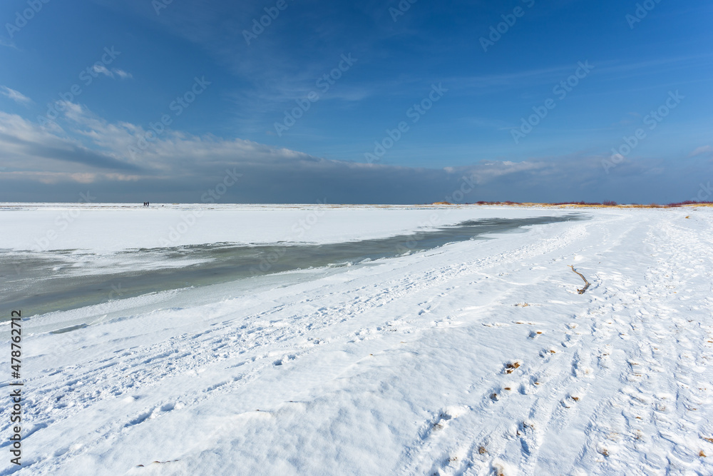 Winter landscape at the sea in Sobieszewska Island. North Poland.