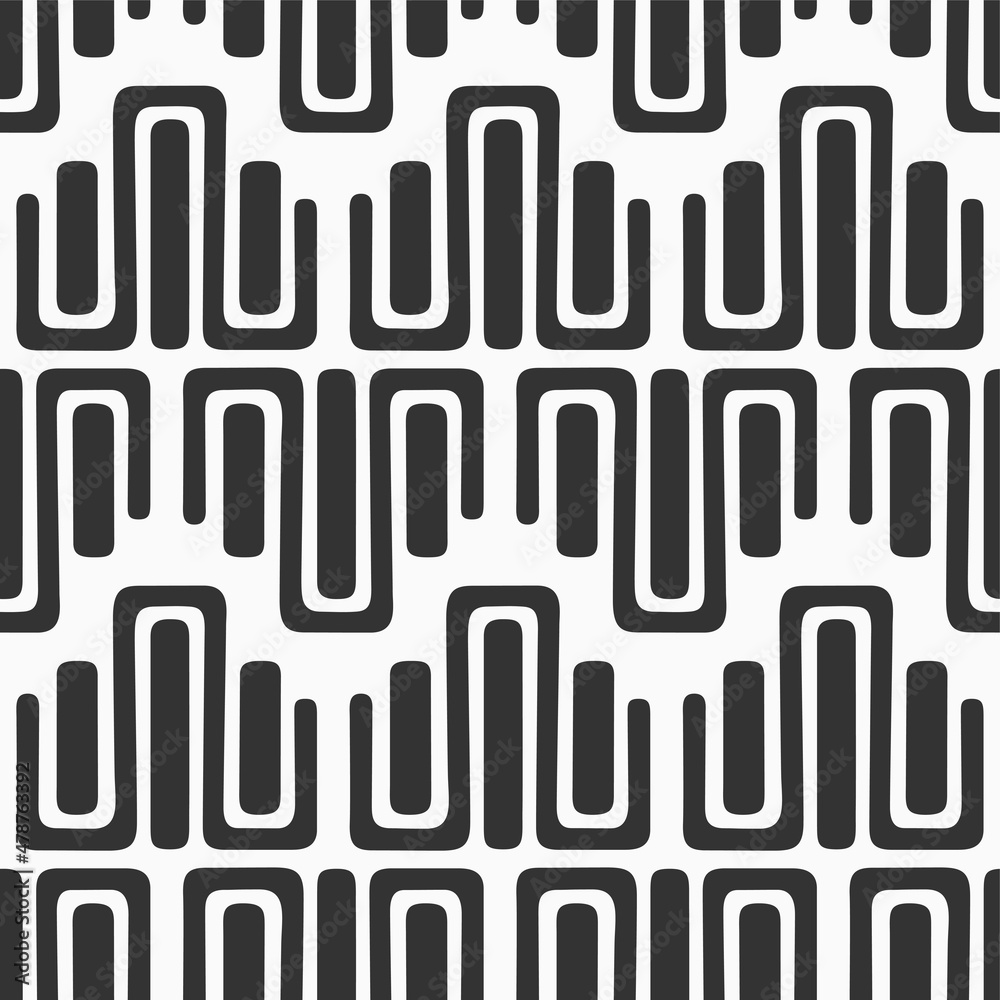 Abstract vector seamless pattern. Ancient tribal ornament. Repeating geometric shapes. Black and white vector background. Abstract vector seamless pattern. Ancient tribal ornament. Repeating geometric shapes. Black and white vector background.