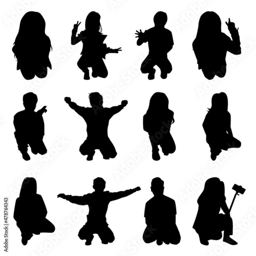 Vector Collection Set of Squat Pose People Silhouettes