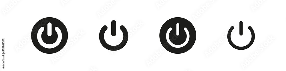 On off power button. Switch on switch off icon. Press start button sign isolated on white background. On off vector circle symbol. - obrazy, fototapety, plakaty 