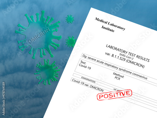 laboratory test result covid 19 omicron variant b.1.1.529 positive photo