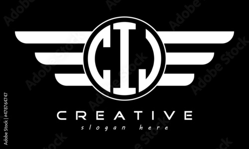 CIJ three letter monogram type circle letter logo with wings vector template. photo