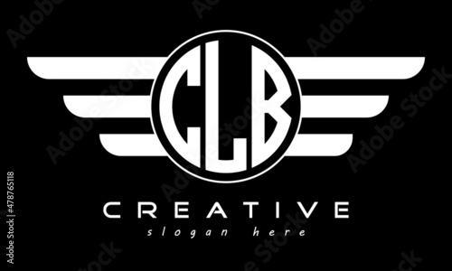 CLB three letter monogram type circle letter logo with wings vector template. photo