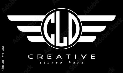CLO three letter monogram type circle letter logo with wings vector template.