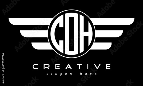 COH three letter monogram type circle letter logo with wings vector template. photo