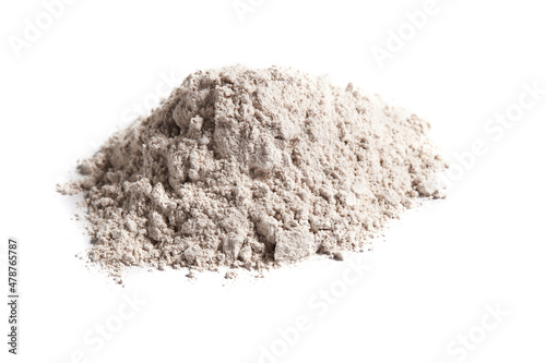 Calcium sulfide isolated on white. It is a solid inorganic compound with the chemical formula CaSO4, used in the production of certain types of paints, ceramics and paper. photo