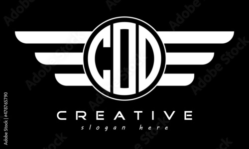 COO three letter monogram type circle letter logo with wings vector template.