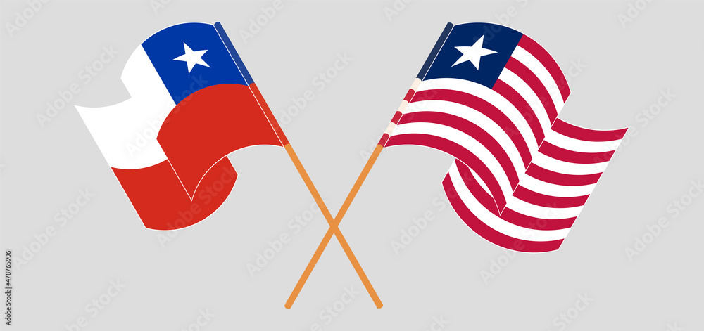 Crossed and waving flags of Chile and Liberia Crossed and waving flags of Chile and Liberia