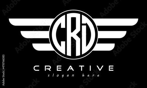 CRD three letter monogram type circle letter logo with wings vector template.