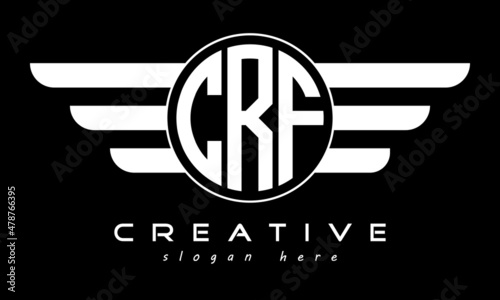 CRF three letter monogram type circle letter logo with wings vector template.