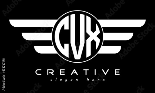 CVX three letter monogram type circle letter logo with wings vector template. photo