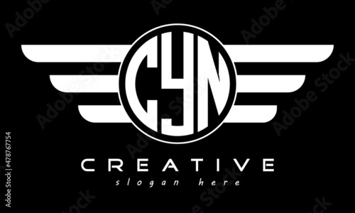 CYN three letter monogram type circle letter logo with wings vector template. photo