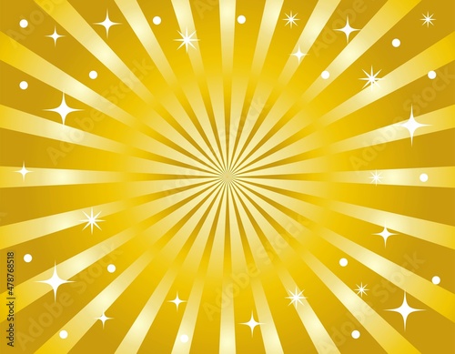 星を散りばめた金色に輝くグラデーションの集中線