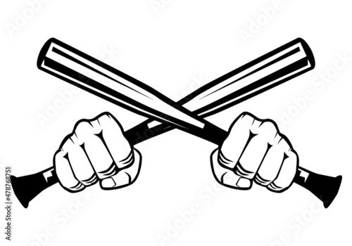 Hand holding crossed baseball bat stick