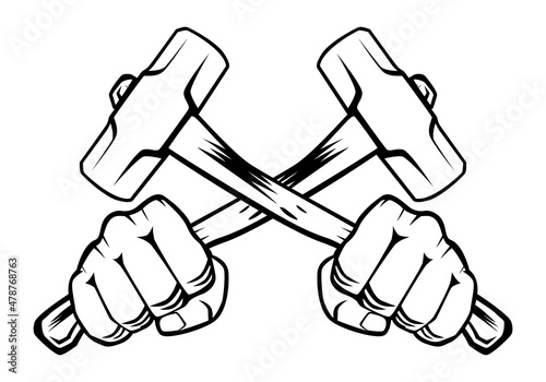 Hand holding crossed hammer