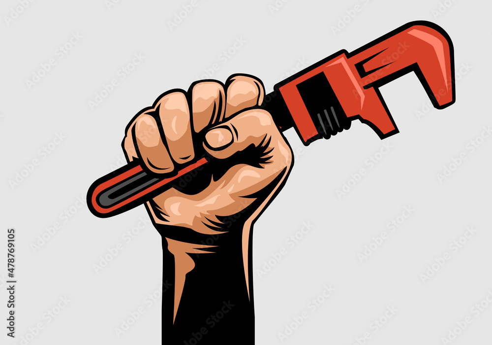Fototapeta premium Vintage hand holding pipe wrench