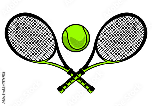 Crossed of two racket tennis with ball.