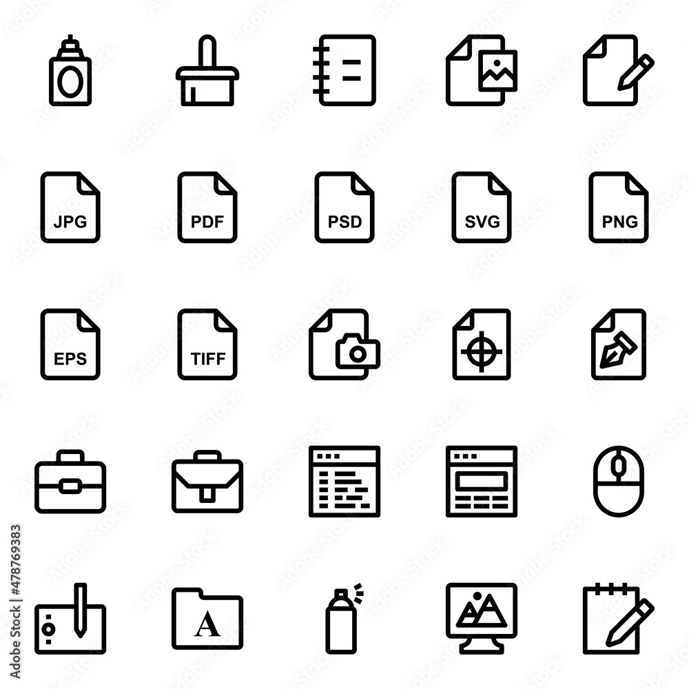 Outline icons for graphic design.