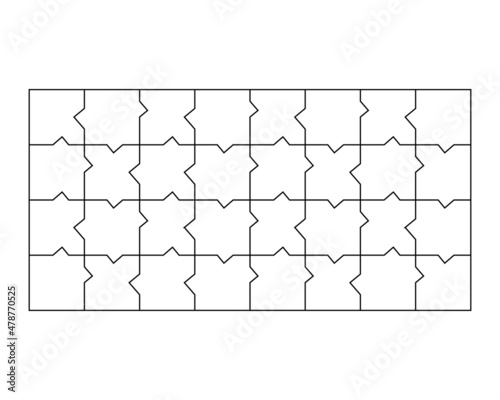 Unusual Blank Jigsaw Puzzle 32 pieces. Simple line art style for printing and web. Geometric triangle style. Stock illustration