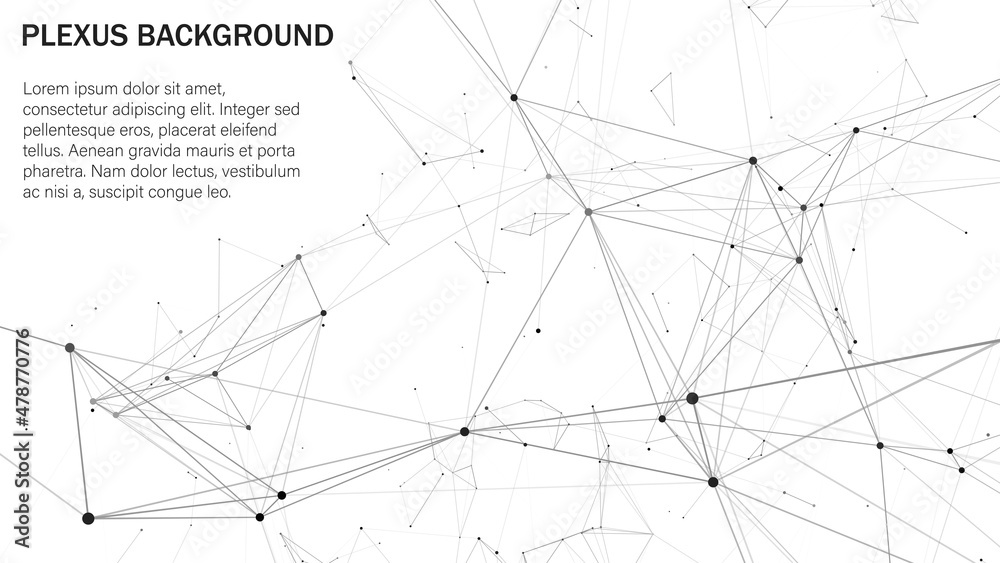 Plexus of lines and dots. Connected particles. Network geometry background. Vector illustration