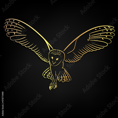 Barn Owl, Golden Brush stroke painting over black background