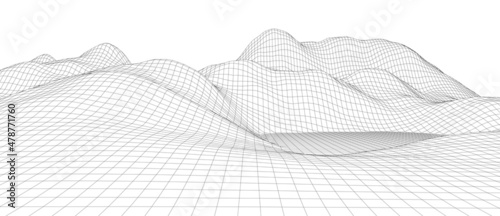 Vector landscape of lines. Wireframe concept of mountains. Technology background. Big Data.