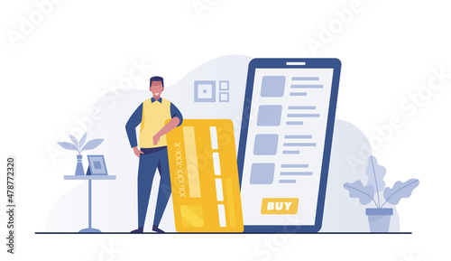 young man with credit card . Payment online concept.