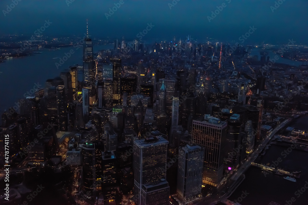 Obraz premium Top view of the city at night, central part of New York
