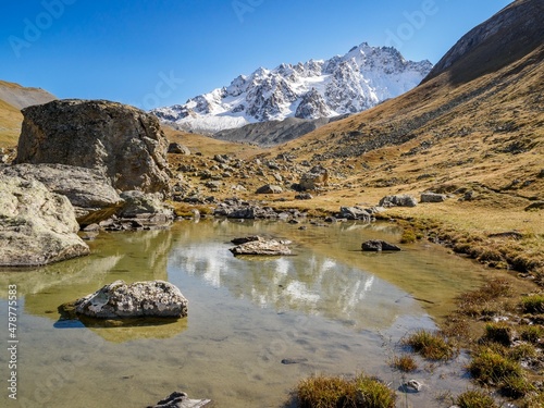 Mountain views on the way to Arsine lakes and glacier, Ecrins national park, France photo