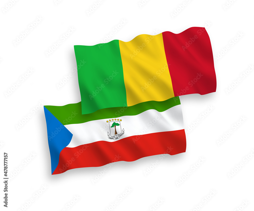 Flags of Republic of Equatorial Guinea and Mali on a white background