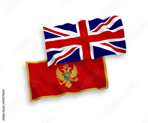 Flags of Great Britain and Montenegro on a white background