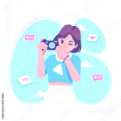 cute girl cartoon character holding camera
