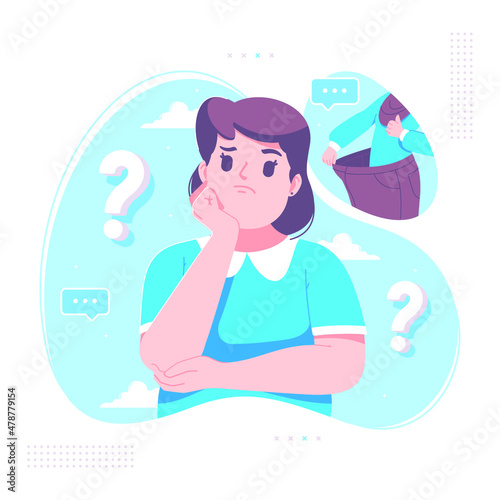 fat girl confused about diet vector illustration