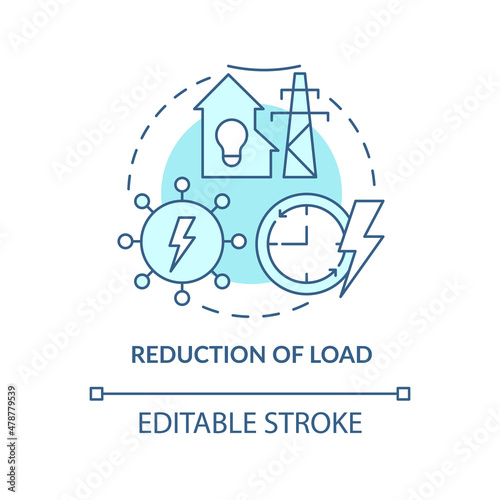 Reduction of load turquoise concept icon. Smart grid applications abstract idea thin line illustration. Isolated outline drawing. Editable stroke. Roboto-Medium, Myriad Pro-Bold fonts used