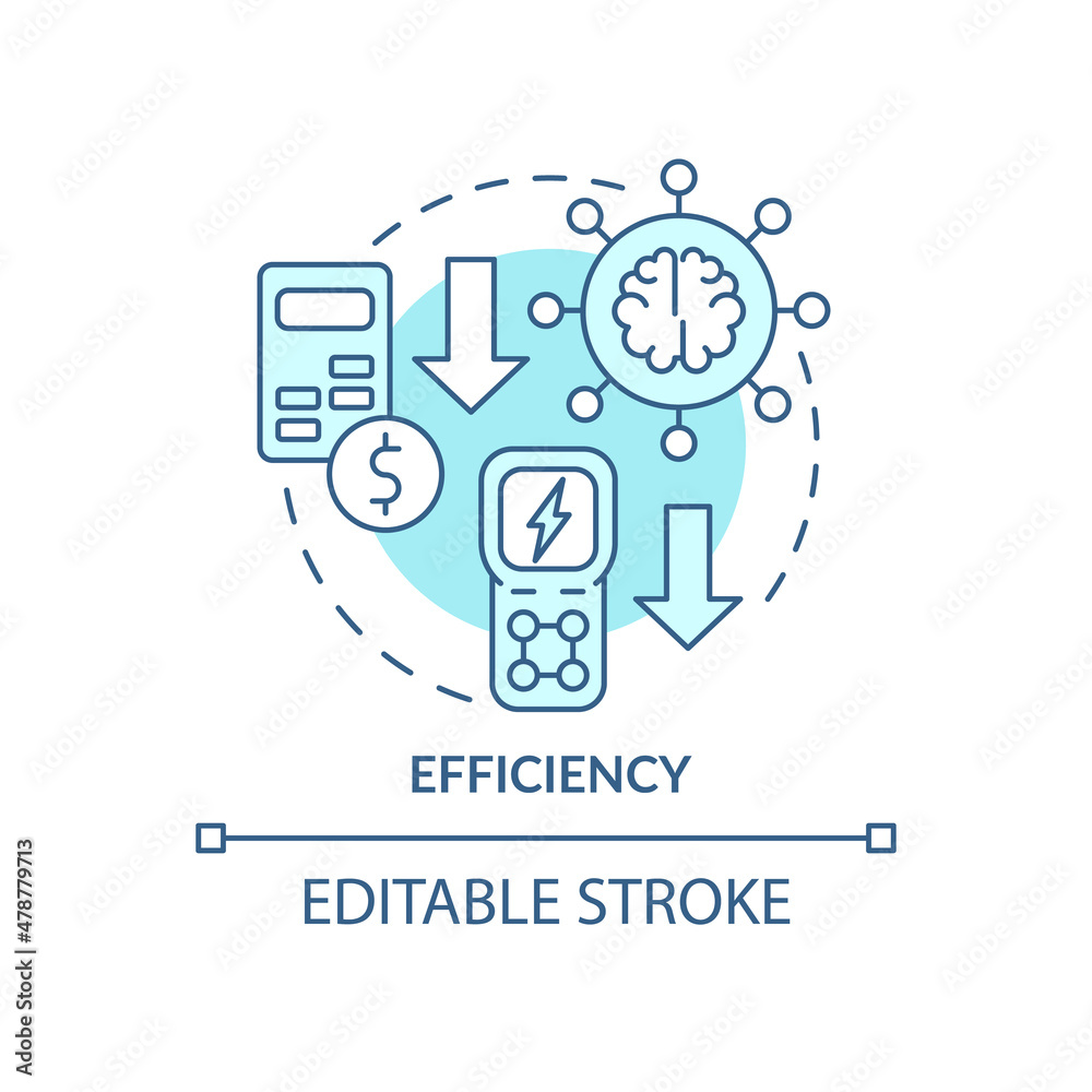 Efficiency turquoise concept icon. Intelligent system. Smart grid features abstract idea thin line illustration. Isolated outline drawing. Editable stroke. Roboto-Medium, Myriad Pro-Bold fonts used