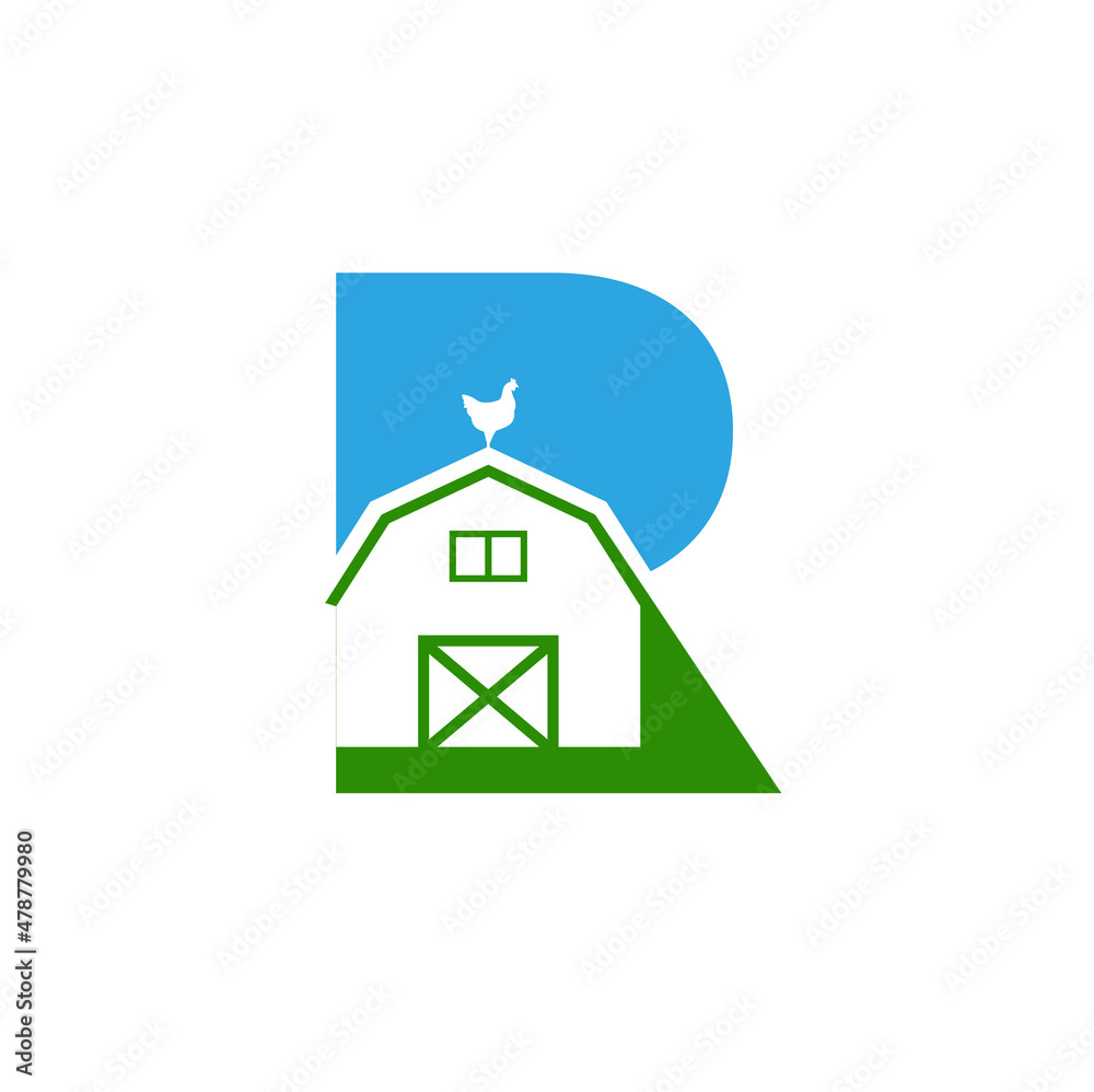 illustration of letter r combined with barn, icon template for farm. illustration of letter r combined with barn, icon template for farm.