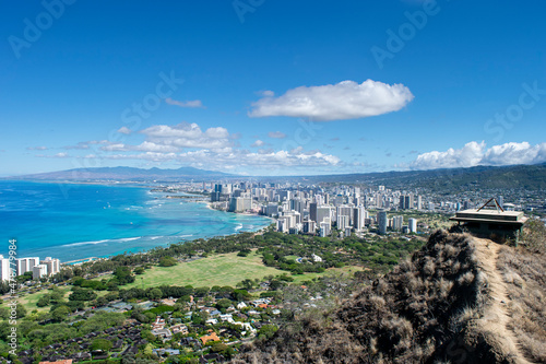 View of Honolulu from the Diamond Head State Monument and park, Oahu, Hawaii, USA.