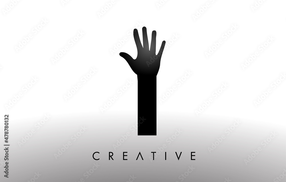 Fototapeta premium Letter I Logo with Hand Silhouette Vector Icon Illustration. Creative Hand Logo Letter