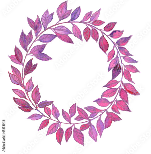 watercolor round wreath of purple leaves