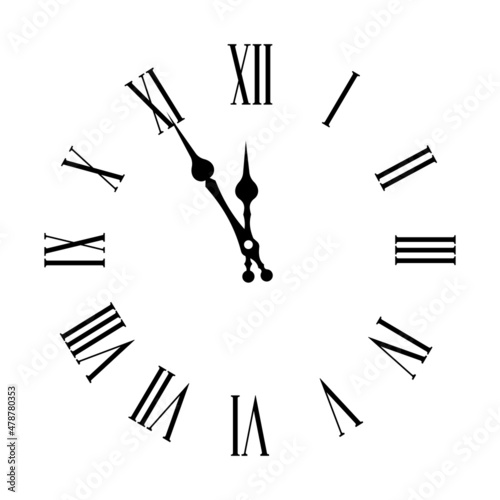 Roman numerals for wall clocks with arrows on a white background isolated. 