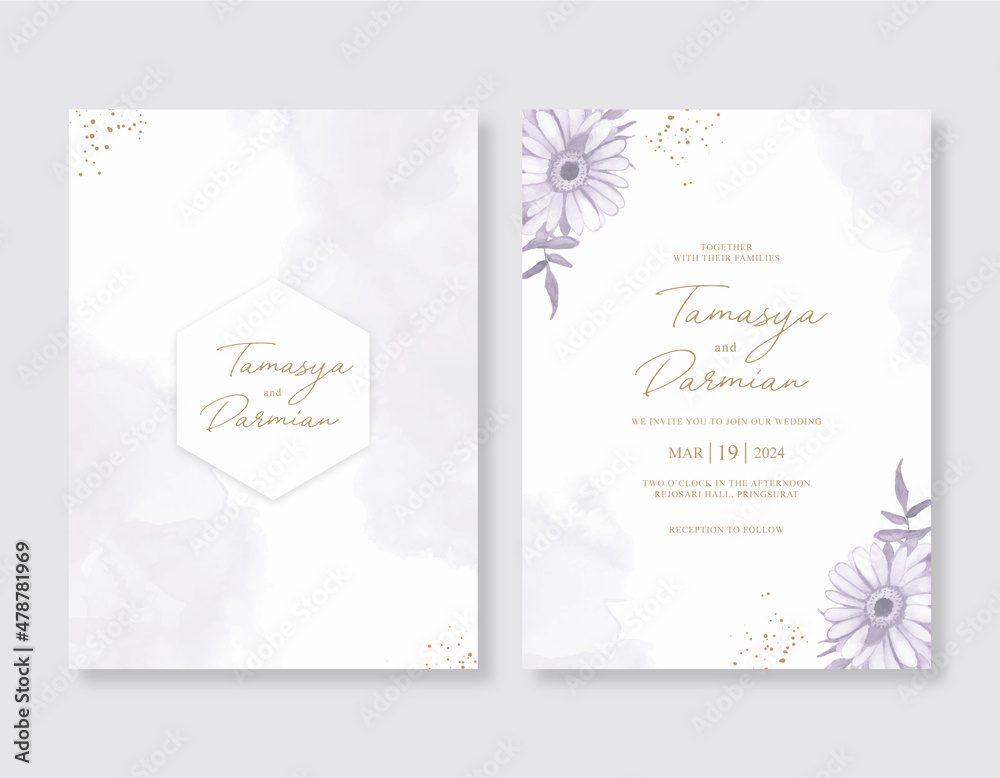 Purple watercolor flower for wedding invitation template