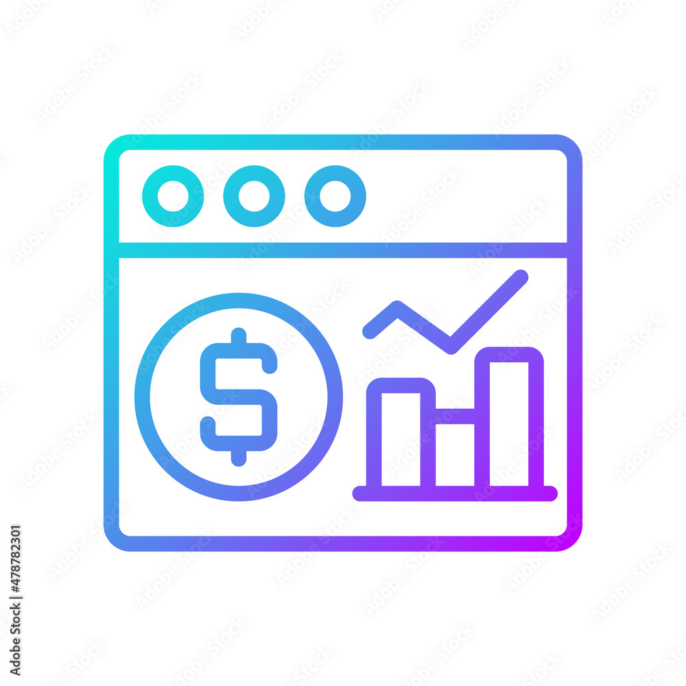 Financial data analysis gradient linear vector icon. Virtual information of business processes. Commercial data. Thin line color symbol. Modern style pictogram. Vector isolated outline drawing