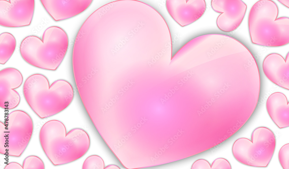 Pink Hearts on White Background Valentine's Day Vector Banner Design