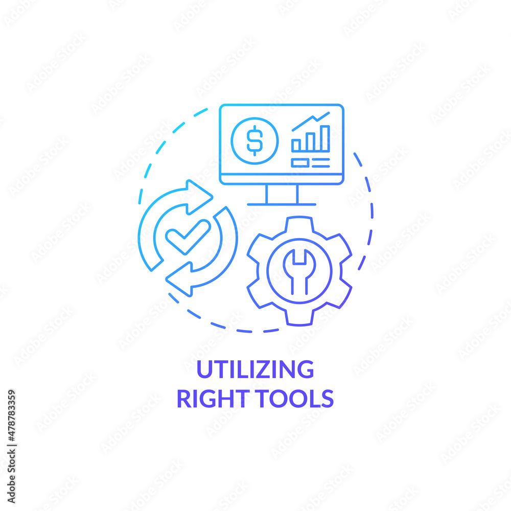 Utilizing right tools blue gradient concept icon. Computer program for ...