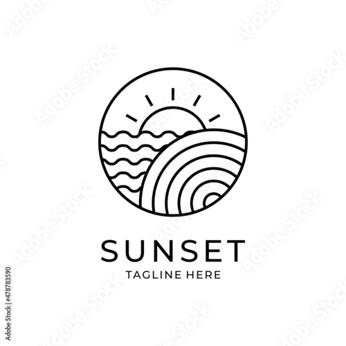 Sunset wave logo vector symbol illustration design template black and white